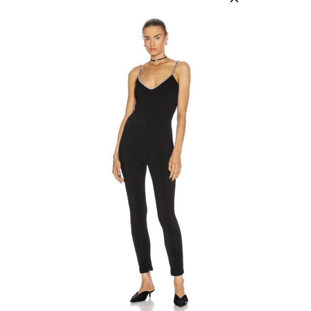 AREA Crystal Strap Camisole Catsuit Black Jumpsuit Party Crystal
